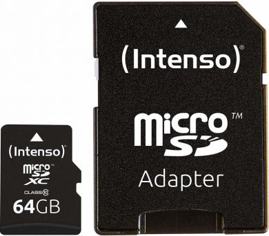 INTENSO Atmiņas karte MICRO SDXC 64GB C10, W/ADAPTER, Melna 3413490 | Elektrika.lv