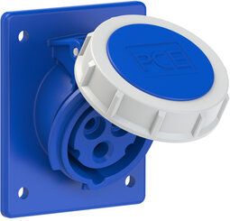 PCE CEE-flanged socket 3x16A (2P+PE) 6h IP67 80x97, blue, sloping 4132-6f8 | Elektrika.lv