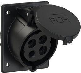 PCE CEE-flanged socket 4x32A (3P+E) 7h IP44 black, sloping, 80x97 424-7 | Elektrika.lv