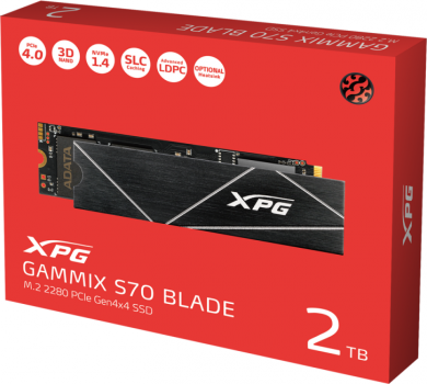 Adata ADATA | XPG Gammix S70 BLADE | 2000 GB | SSD form factor M.2 2280 | Solid-state drive interface  PCIe Gen4x4 | Read speed 7400 MB/s | Write speed 6400 MB/s AGAMMIXS70B-2T-CS