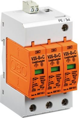 Obo Bettermann Combination arrestor, 3-pole with remote signalling, 280V, V25-B+C 3-FS280 5094490 | Elektrika.lv