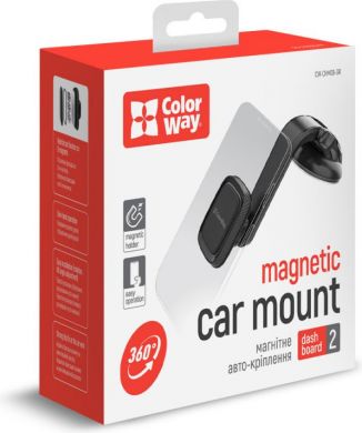 ColorWay ColorWay | Dashboard-2 | Magnetic Car Holder For Smartphone | Adjustable | Magnetic | Gray | Panel or windshield mounting using a suction cup with a gel adhesive base. Fixing the smartphone with a plate that is glued to the case or to the back panel. CW-CHM08-GR