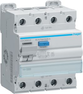Hager 3P+N 80A 30mA AC Noplūdes strāvas slēdzis CDC680Z | Elektrika.lv