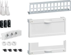 Hager Multimedia Kit,w. 3xSocket, Patch-Panel Keystone, device&amp;cable holder, covers UM00M5 | Elektrika.lv