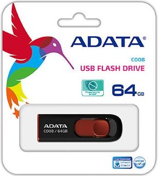 Adata MEMORY DRIVE FLASH USB2 64GB/BLACK/RED AC008-64G-RKD ADATA AC008-64G-RKD | Elektrika.lv