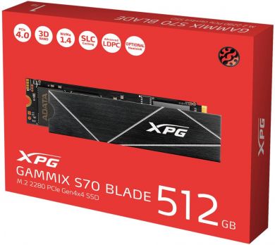Adata SSD ADATA XPG GAMMIX S70 512GB M.2 PCIe Gen4 3D NAND Write speed 2600 MBytes/sec Read speed 7200 MBytes/sec TBW 370 TB MTBF 2000000 hours AGAMMIXS70B-512G-CS AGAMMIXS70B-512G-CS | Elektrika.lv