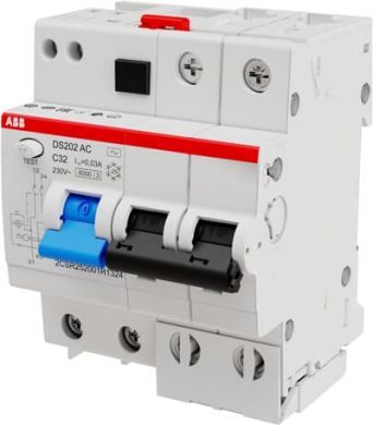ABB 2P C32 30mA Residual Current Breaker with Overload protection (RCBO) DS202AC-C32/0.03 2CSR252001R1324 | Elektrika.lv