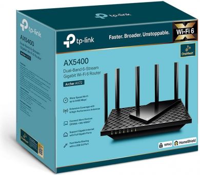 Tp-Link Wireless Router TP-LINK Wireless Router 5400 Mbps Wi-Fi 6 IEEE 802.11a IEEE 802.11 b/g IEEE 802.11n IEEE 802.11ac IEEE 802.11ax USB 3.0 3x10/100/1000M 1x2.5GbE LAN \ WAN ports 1 Number of antennas 6 ARCHERAX72PRO ARCHERAX72PRO | Elektrika.lv