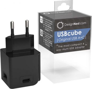 Allocacoc USBcube Original black 2xUSB-A, 2xUSB-C 10466BK/EUACMC | Elektrika.lv