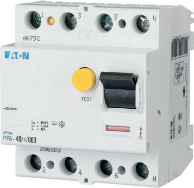 EATON 4P 40A 100mA Type AC Residual Current Circuit Breaker (RCCB) PF6-40/4/01 286509 | Elektrika.lv