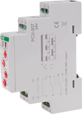 F&F Time relay, 24 VAC/DC, 2x8A, 2xNO/NC, 1mod, 2 func, 0,1s.-576h, 0,8W PCU-507-24V | Elektrika.lv