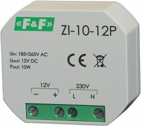 F&F Импульсный блок питания, 12V, 10W, Ø60 ZI-10-12P | Elektrika.lv