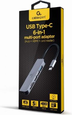 Gembird I/O ADAPTER USB-C TO HDMI/USB3/6IN1 A-CM-COMBO6-02 GEMBIRD A-CM-COMBO6-02 | Elektrika.lv