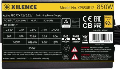 Xilence Power Supply XILENCE 850 Watts Efficiency 80 PLUS GOLD PFC Active XN340 XN340 | Elektrika.lv