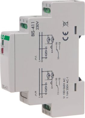 F&F Step relay Un=230V, I=10A, contacts: 1C/O, screw terminals, 1 module BIS-411 230V | Elektrika.lv