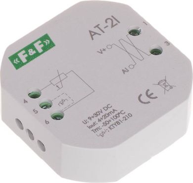 F&F Analog temperature transducer, RT/RT2, 4÷20 mA, KTY81-210, MAX-AT-2I MAX-AT-2I | Elektrika.lv