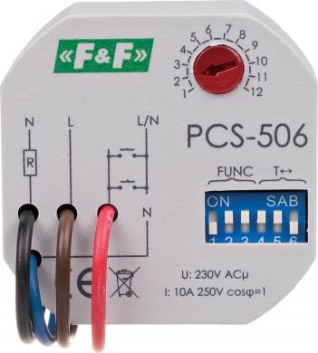 F&F Timing relay - eight functions, contatcts: 1NO, U=230VAC, I=10A,  to under plaster-box PCS-506 | Elektrika.lv