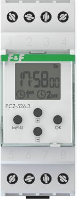 F&F Programmable timer (astronomical, two-channel) 1C/O, I=16A, 24÷264V AC/DC, 2 mod. PCZ-526.3 | Elektrika.lv