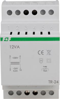 F&F Tīkla transformators 230VAC, 0.5A, 24VAC, 12VA, -10÷40°C, 3mod, TR-24 TR-24 | Elektrika.lv