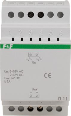 F&F Impulsa stabilizators, 8÷28V AC/12÷37V DC, 5V DC, 3A, 3 mod, ZI-11 ZI-11 | Elektrika.lv
