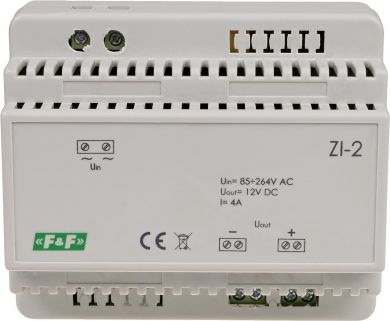 F&F Impulsa barošanas bloks DIN, 12VDC, 4A, 50W, 6 mod, ZI-2 ZI-2 | Elektrika.lv