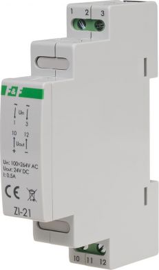 F&F Stabilised power supplier - pulse, voltage input  100-264V AC, voltage output  24V DC, P=12W, 1 module ZI-21 | Elektrika.lv