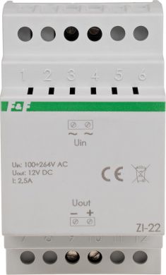 F&F Stabilised power supplier - pulse, voltage input 100-264V AC, voltage output 12V DC, P=30W, 3 modules ZI-22 | Elektrika.lv