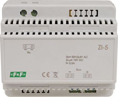 F&F Impulsa barošanas bloks DIN 15VDC, 3.3A, 50W, 6 mod, ZI-5 ZI-5 | Elektrika.lv