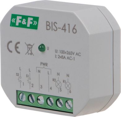 F&F Бистабильное реле BIS-416 230VAC/DC 2 канала I=2x8A 2NO BIS-416 | Elektrika.lv