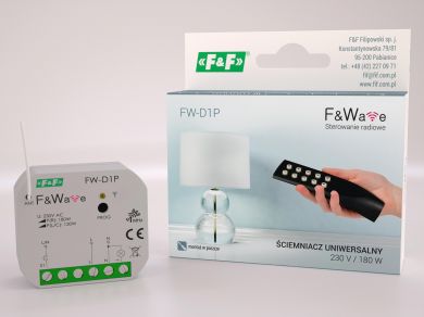F&F Universal dimmer 230 V AC to a Ø60 flush-mounted box - receiver, F&Wave radio control FW-D1P | Elektrika.lv