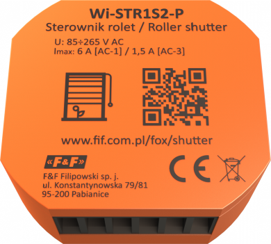 F&F SHUTTER Wi-Fi blinds controller 230V, AC-1: 6 A; AC-3: 1,5 A, 320W WI-STR1S2-P | Elektrika.lv