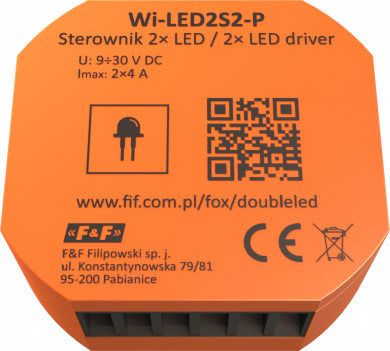 F&F DOUBLE LED 2-channels LED controller Wi-Fi, 12/24V, 4A, 9-30VDC WI-LED2S2-P | Elektrika.lv