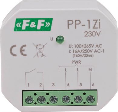 F&F Elektromagnētiskais relejs, 100÷265 V AC, 16 A (160 A/20 ms), 1xNO, PP-1Z-LED PP-1Z-LED-230V | Elektrika.lv