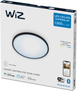 WiZ Ceiling luminaire SuperSlim WiZ, 16W, RD 2700-6500K TW, 1500Lm, IP20, black 929002685201 | Elektrika.lv