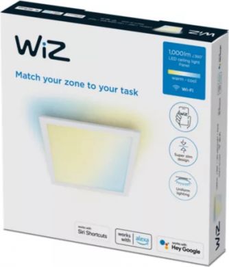 WiZ Ceiling luminaire Panel WiZ, 12W, 2700-6500K, TW, 1000Lm, IP20, square, white 929003241801 | Elektrika.lv