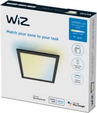 WiZ Griestu gaismeklis, Panel WiZ, 12W, 2700-6500K, TW, 1000Lm, IP20, kvadrāta, melns 929003241901 | Elektrika.lv