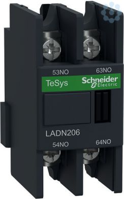 Schneider Electric Auxiliary contact block, TeSys Deca, 2NO, front mounting, lugs-ring terminals LADN206 | Elektrika.lv