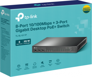 Tp-Link TP-LINK | 8-Port 10/100Mbps+3-Port Gigabit Desktop Switch with 8-Port PoE+ | TL-SL1311P | Unmanaged | Desktop | 60 month(s) TL-SL1311P