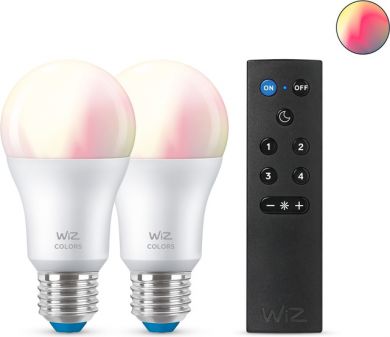 WiZ WiZ Viedā LED spuldze, Wi-Fi BLE 8W(60W), A60 E27 2200-6500 (RGB) 806Lm, 2gab + pults 929002451201 | Elektrika.lv