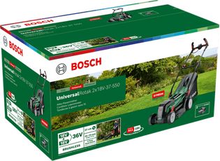 BOSCH Battery mower UniversalRotak 2x18V-37-550 batteries, 37 cm, 5 stages, 40L 06008B9E00 | Elektrika.lv