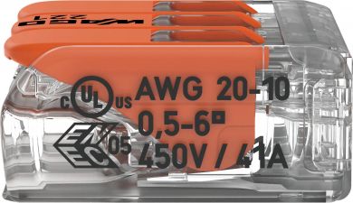 Wago Соединитель для сращивания COMPACT; для всех типов проводников; макс. 6 мм²; 3-проводн.; с рычагами; 221-613 | Elektrika.lv