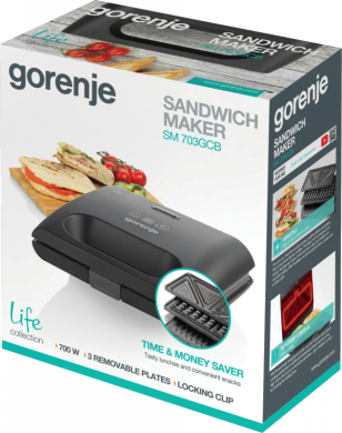 GORENJE Gorenje | Sandwich maker | SM703GCB | 700 W | Number of plates 3 | Number of pastry 2 | Black SM703GCB
