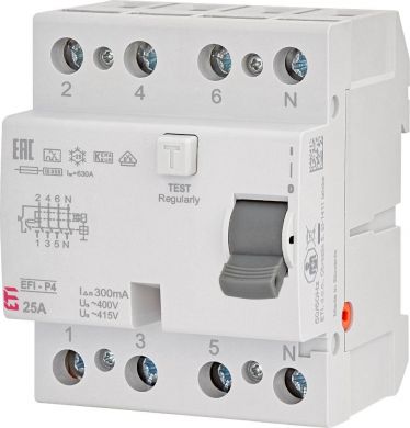 ETI EFI6-P4 AC 25/0.03 Residual current circuit breaker 4P 25A 30mA - 6kA 002061651 | Elektrika.lv
