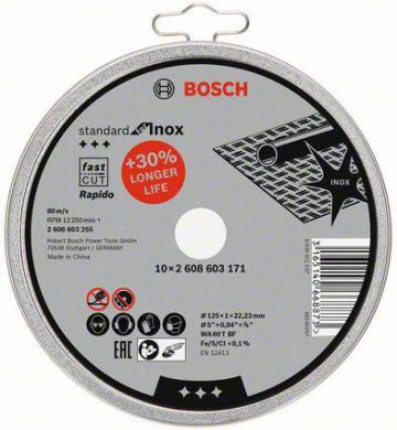 BOSCH Cutting Disk 125x22,2x1,0mm INOX 2608603255 | Elektrika.lv