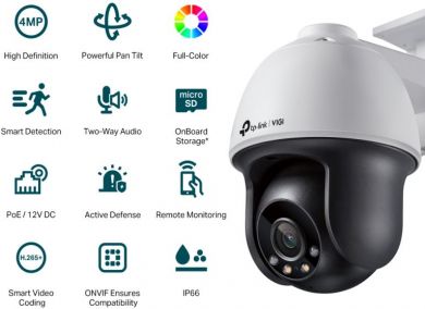 Tp-Link TP-LINK VIGI 4MP Outdoor Full-Color Pan Tilt Network Camera VIGI C540 Dome, 4 mm, IP66, H.265+/H.265/H.264+/H.264,  MicroSD VIGI C540 4MM | Elektrika.lv
