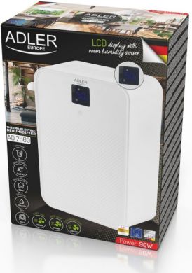 ADLER Thermo-electric Dehumidifier AD 7860,150 W, Suitable for rooms up to 30 m³, Water tank capacity 1 L, White AD 7860 | Elektrika.lv