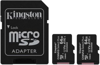 Kingston MEMORY MICRO SDXC 64GB UHS-I/2PACK SDCS2/64GB-2P1A KINGSTON SDCS2/64GB-2P1A | Elektrika.lv