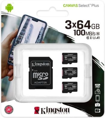 Kingston MEMORY MICRO SDXC 64GB UHS-I/3PACK SDCS2/64GB-3P1A KINGSTON SDCS2/64GB-3P1A | Elektrika.lv