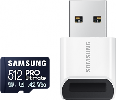 Samsung Samsung | MicroSD Card with Card Reader | PRO Ultimate | 512 GB | microSDXC Memory Card | Flash memory class U3, V30, A2 MB-MY512SB/WW