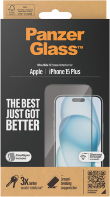 PanzerGlass PanzerGlass | Screen protector | Apple | IPhone 15 Plus | Glass | Transparent | Ultra-wide fit, Scratch resistant, Drop protection, EasyAligner included 2811